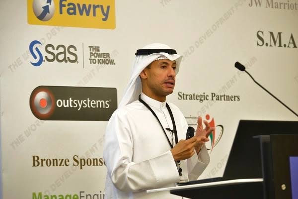 Prof. Salah Alnajem speaking at the World Development Forum.